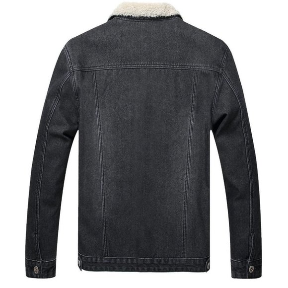 Grey And White Teddy Mens Denim Jacket - Picture 2 of 5